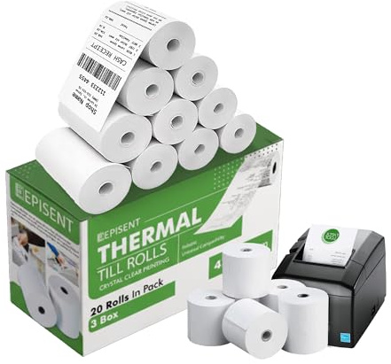 EPISENT Till Rolls 57x40 Thermal, Card Machine Paper Rolls, PDQ & Credit Card Machine Rolls, Clear Print Receipt Paper for Chip & Pin Terminals (Pack of 20)
