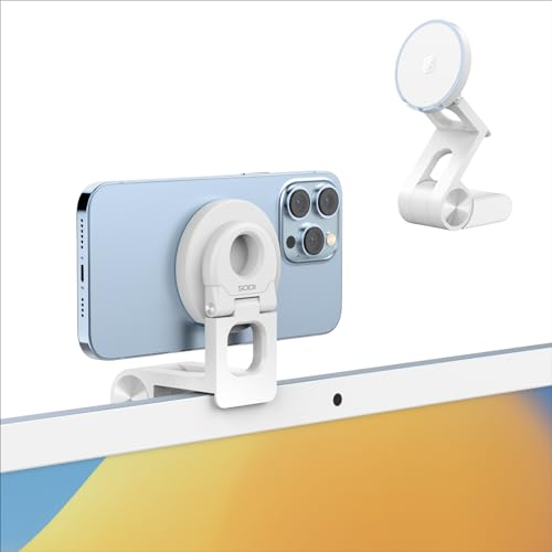 SODI Continuity iPhone Kamera für MacBook,iPhone 17/16/15/14/13/12, iMac, Studio Display, Phone Webcam Halterung mit Tilt Einstellbar, Durchgangskamerahalterung für Desktop-Monitore Schreibmischsicht
