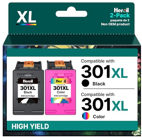 Heroil 301 XL 301XL Cartucce d'inchiostro Rigenerato per HP 301 Nero e Colore Compatibile per HP OfficeJet 2620 2622 4504 4630 5534 Envy 4500 5530 5532 Deskjet 1000 1010 1510 2050 2540 3050 (2-Pack)