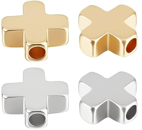 Beebeecraft 1 caja de 40 cuentas Pequeño Espaciadoras Cruzadas Chapadas En Oro de 18 quilates Estilo Tibetano Cuentas de Crucifijo Sueltas para Hacer Joyas Collares Pulseras Manualidades 8x8mm