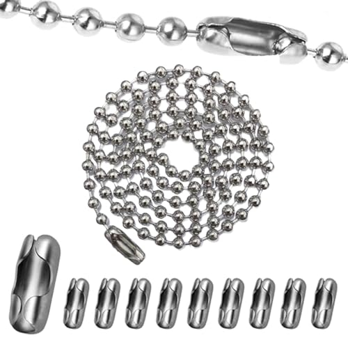 XOUDKE Chaine a Bille 2m Longueur 4,5 mm Diamètre Chaine Boule Chaîne à Billes Chaîne d'Extension Perlée Chaine Acier Inoxydable avec 20 Connecteurs Correspondants pour Collier Argent