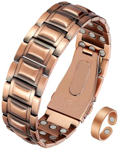Jecanori 3 x ultrastarkes Magnetarmband für Herren, Kupferarmband – 57 Magnete (3500 Gauss) mit Einstellwerkzeug und Schmuck-Geschenkbox im Lieferumfang enthalten, Niet-Kupfer