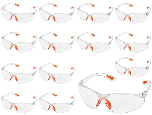 HXSYKJDM Lot de 14 lunettes de protection, transparentes, avec insert en caoutchouc sur le nez et les oreilles, pour le travail, la poussière, le tir
