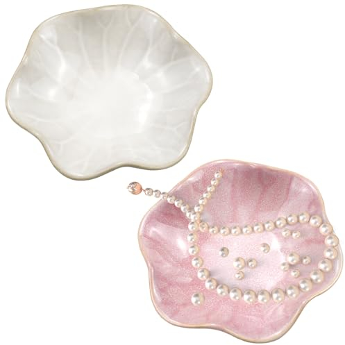 Zfseyuh 2 Pièces Assiette à Bijoux en Porcelaine Plateau Decoratif Plateau en Céramique pour Organisateur de Bijoux Rangement Salle de Bain Coupelle Decorative pour Bijoux, Bagues