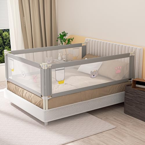 Ikodm - Griglia di protezione per letto 2X 200 cm e 1X 150 cm, griglia di protezione per letto con altezza regolabile da 70-98 cm, protezione anticaduta per letto, griglia di protezione per lettino