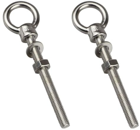 ORTAVA Viti ad anello lunghe, M10 x 120 mm, 2 viti ad occhio con rondelle e dadi esagonali, in acciaio inox 316 V4A A4, bulloni ad occhio per fissaggio e sospensione