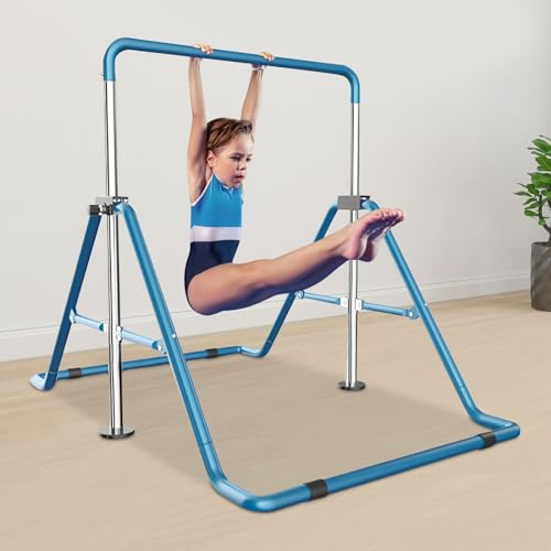 ieLsngai Gymnastik Turnreck, Turnreck Gymnastik Kinder Garten Reck, Höhenverstellbare horizontale Stangen, Trainingsgeräte Outdoor Fitness Höhenverstellbar, Faltbar Gymnastik Junior Training Bar Blau
