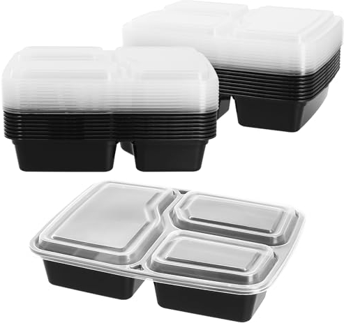 JEUIHAU Lot de 40 Boîtes Rangement Plastique à 3 Compartiments avec Couvercles Hermétiques, pour la Préparation des Repas, Empilables pour Micro-ondes, Congélateur et Lave-vaisselle