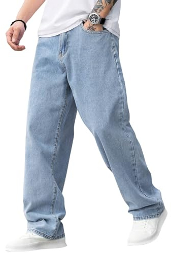 LYMIO Jeans Holgados para Hombre, Azul Claro, 32, Azul Claro, 44