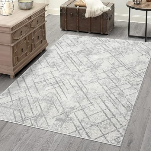 carpet city Teppich Wohnzimmer - Grau - 120x170 cm - Klassisch Modern - Vintage-Optik, Meliert, Used-Look - Teppiche Kurzflor Schlafzimmer, Esszimmer