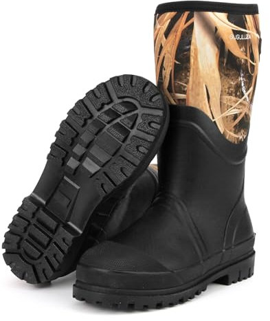 GUGULUZA Bottes de chasse en caoutchouc imperméables avec néoprène de 6 mm pour homme, bottes de pluie isolées pour l'extérieur, camouflage, 8 Wide Women/7 Wide Men