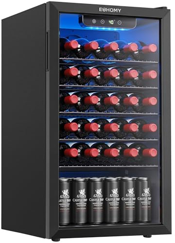 EUHOMY Beverage Refrigerator Cooler, 125 Can Mini Fridge with Glass Door for Soda Beer or Wine, Beverage Cooler for Home, Office, Bar with Adjustable Removable Shelves, Black