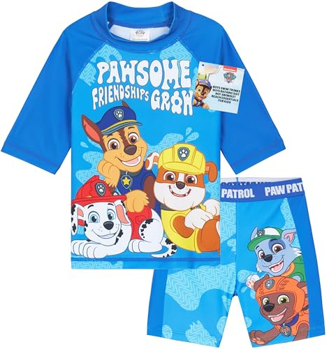 Get Trend Paw Patrol Conjunto de Bañador Niño Bañador Natacion Set de Baño 2 Piezas con Camiseta y Pantalones Cortos (5-6 Años, Azul Paw Patrol)