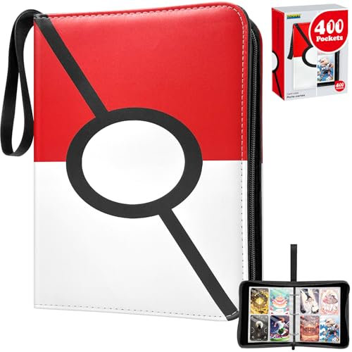 TOYABI Trading Card Binder - 50 Pages 400 Pockets, 4-Pocket PU Waterproof Album With Zipper for Graded Cards