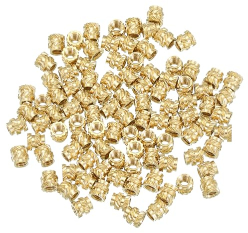 PATIKIL gänginsatser M2,5 x 4 x 4 mm, 100 stycken mässing värmeinsatser kvinnliga gänginsatser metrisk räfflad mutter inbäddningsmutter för plast- och 3D-tryckkomponenter, guld
