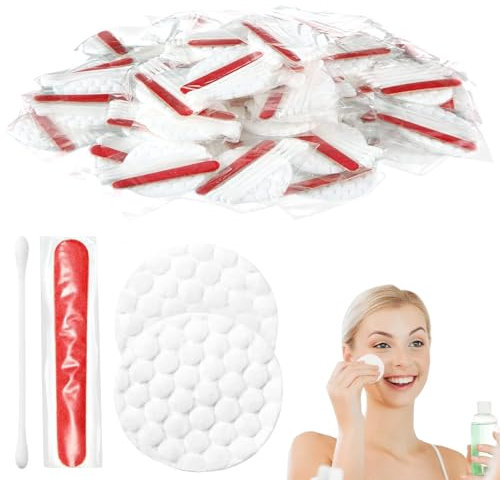 100Pcs Hotel Vanity Set, Individually Wrapped Hotel Amenities Bulk, Disposable Hygiene Kit with Cotton Pads, Cotton Swabs, Nail File for Motels Makeup Toiletry