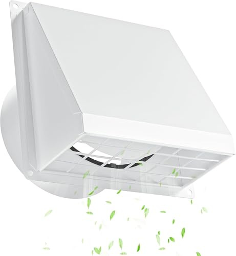 Hon&Guan Rejilla Ventilacion 100 mm Rejilla de Protección Contra la Intemperie con Trampilla Antirretorno, Rejilla de Ventilación de Pared Campana de Cocina, Ventilador de Habitación, Secadora, Blanco