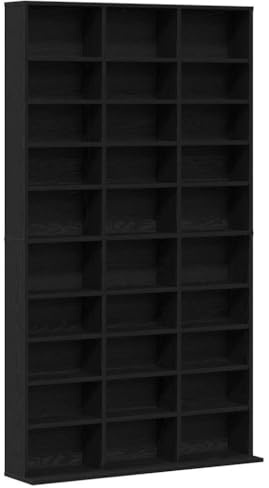 ACAGALA Estantería para CD DVD Blueray con 24 compartimentos, roble negro, 101 x 23 x 177,5 cm, estantería de pared para colecciones y vitrina