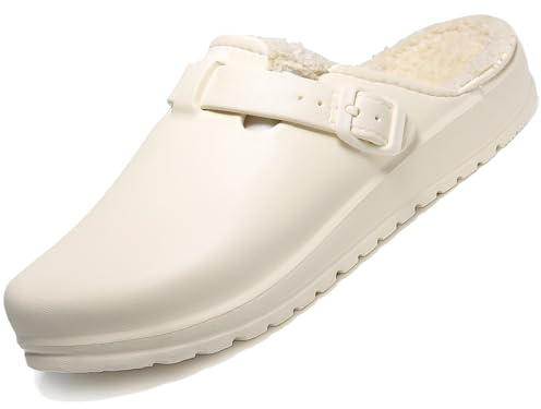 situkeke Zuecos Mujer Invierno Peluche Cálido Mules Forro Pelusa Zapatillas de Estar Invierno Casa Interior y Exterior Fluff Pantuflas Zapatos de jardín Cómodos Clogs,Beige,EU39