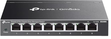 TP-Link Omada 8 Port Gigabit Easy Managed, Switch, VLAN, Auto Loop Prevention, IGMP Snooping, Fanless, Managed by Omada, Durable Metal w/ Shielded Ports(ES208G)