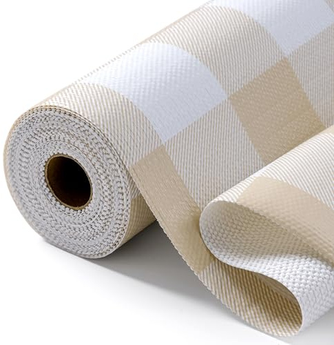 Shelf Liner for Kitchen Cabinets Non-Adhesive Drawer Liners Non-Slip Strong Grip Cabinet Liners Thickened Paper for Shelves, Dresser, Cupboard, Tool Box, Pantry, Bathroom Drawers, Beige 11.8In x 10FT