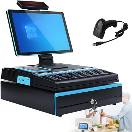 15,6 tums pekskärm, kassaregister, tangentbord, inbyggd 58 mm skrivare, komplett paket, POS-dator, fabriksförsäljningsställe, kassaregister för företag och företag Blue-SingleScreen