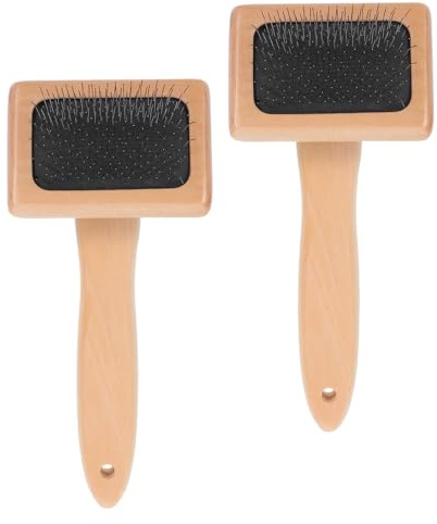 HEALSOPTHY 2 Pezzi Spazzola per cardare in feltro di lana Pennello per infeltrimento spazzola di lana di legno Beige