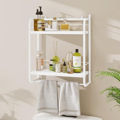 HDANI Mensola da Parete a 2 Livelli,in Metallo,con 2 Ripiani Regolabili,per Bagno,Camera da Letto,Soggiorno,Cucina,Casa,Ufficio,Lavanderia,41x21,5x49,5cm,Bianco