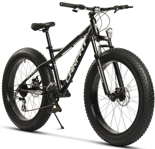STAPERFO Bicicleta de montaña de 26 x 4,0 pulgadas para adultos, con cambio de 2 x 8 marchas, freno de disco, todoterreno MTB, para arena y nieve, hardtail, carga de 120 kg, color blanco y negro