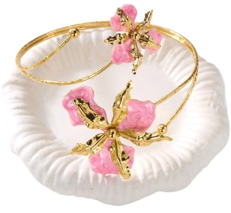 Pulsera Para La Parte Superior Brazalete abierto bohemio elegante y Sexy con flores for mujer, brazalete esmaltado Vintage artesanal Floral, pulsera ajustable for brazo, joyería for el cuerpo de playa