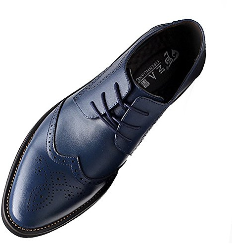ANUFER Hommes Intelligent Bout Pointu Chaussures Habillées Lacets Formel Affaire Mariage Brogues Bleu Marin P110 EU43