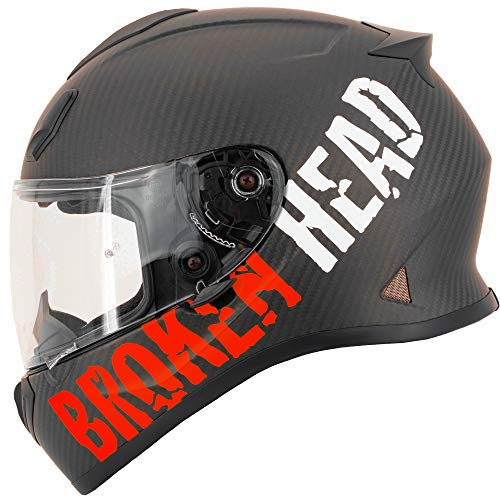 Broken Head Integralhelm BeProud Light Carbon - Extrem Leichter Carbonhelm (ca. 1.050 Gramm) - Motorradhelm für Sportliches Fahren - Racing (Rot, L (59-60 cm))