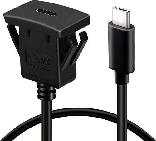 BATIGE Square Type C 3.1 Car Flush Mount Cable USB C 3.1 Panel Mount Male to Female Extension Cable for Car Truck Boat Motorcycle Dashboard 3ft