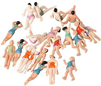 Mxfans 20Pieces 1:75 Scale Miniature Mini Painted Beach People Figures Multicolor