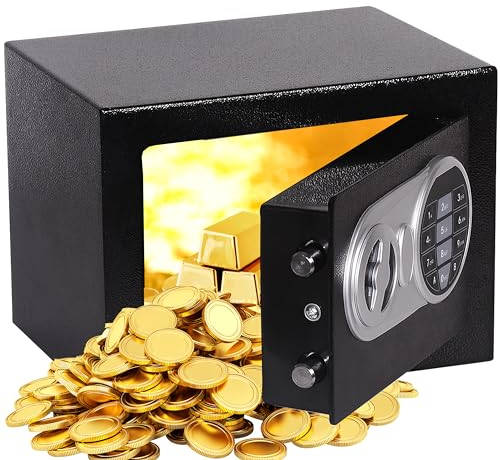 Silvergear® Petit Coffre Fort à Code | Coffre Fort avec Serrure Électronique | Coffre-Fort à Code de 3 à 8 Chiffres | Coffre-Fort en Acier avec 2 Clés et Code pour Ranger l'argent et Les Bijo