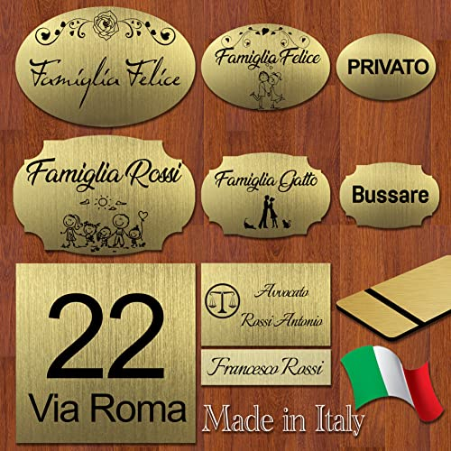 Targa per porta ingresso personalizzabile con nome o indirizzo targhetta fuoriporta di varie forme e misure in laminato plastico personalizzata a laser Oro Spazzolato