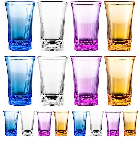 senylanhxy 16-Piece Unbreakable Multicolor Shot Glass Set - 1.2 oz Gradient Acrylic Whiskey & Tequila Glasses for Vodka, Spirits & Cocktails (4 Colors: Purple, Blue, Yellow, Clear)