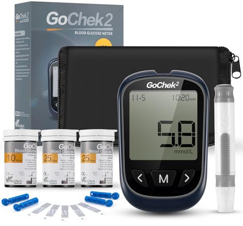 Blood Glucose Monitor Meter Diabetes Test Kit [2023 Upgrade] with Hypo and Ketone Warning, Meal Marker, 500 Memories, Blood Sugar Tester with 60 Test Strips and 60 Lancets - in mmol/L