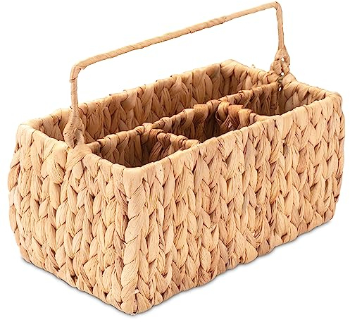 Decorasian Porte-couverts en jacinthe d'eau - Panier à couverts tressé pour la table - Butler de table pour couverts et ustensiles - Avec anse pratique Naturel 4 Fächer