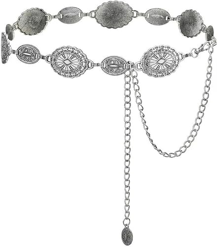TOFBS Cintura in Vita Cintura a Catena da Donna Elegante Regolabile con Turchese Catena in Vita con Ciondolo Cintura a Catena Metallo per Abito Cappotto Jeans （Argento-5