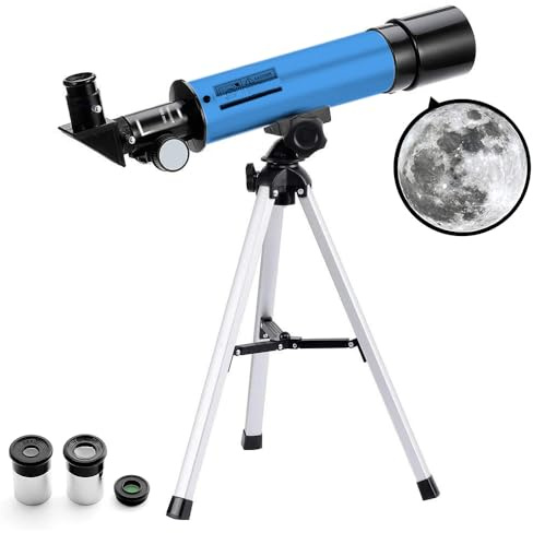 Telescope for Kids & Beginners Adults 50/360mm Astronomical Telescopes Zoom 90X HD Refractor Scope With Tripod (Blue)