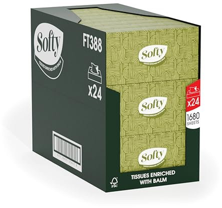 Softy Luxury Facial Tissues - Gentle on Skin Enriched with Balm Bulk Buy - 24 Boxes of 70 x 3-Ply Tissues