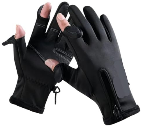 INIULLUV Kletterhandschuhe wasserdichte Winter-Angelhandschuhe, 2 Finger, Winddicht, for Damen und Herren, Samt, Warmer Schutz, Angelhandschuhe Für Abseilen, Bergsteigen(Black,L)