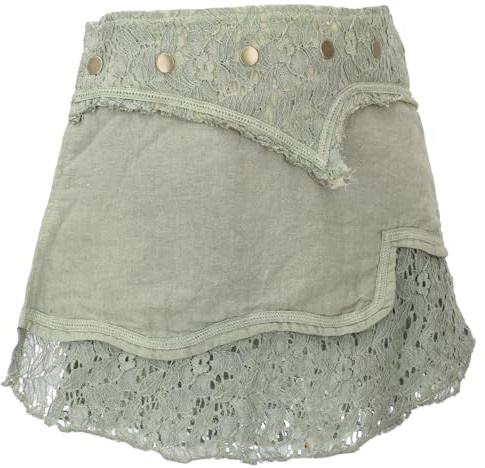 GURU SHOP Natürlicher Goa Sommerrock, Ethno Wickelrock mit Spitze, Hüftschmeichler - Salbei, Damen, Baumwolle, Size:M/L