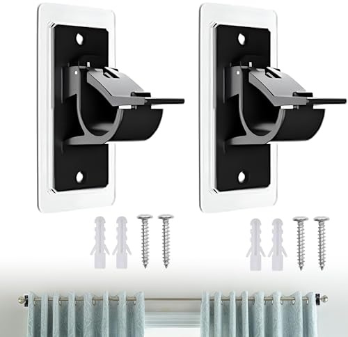 Noenaeni 2PCS No Drill Curtain Pole with Self Adhesive Brackets, Curtain Rod Holders No Drilling, Self-Adhesive Curtain Rod Brackets, Adjustable Curtain Rod Holder for Living Room, Bedroom, Bathroom
