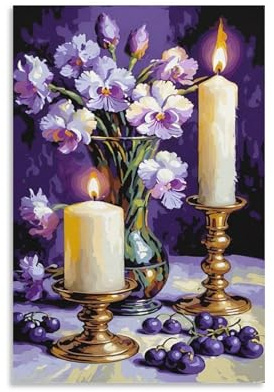 PHQAZWSXE Bougies et fleurs Impression Sur Toile Murale Peintures intéressant Photo Peinture Toile Durable Cuisine 16x24inch(40x60cm)