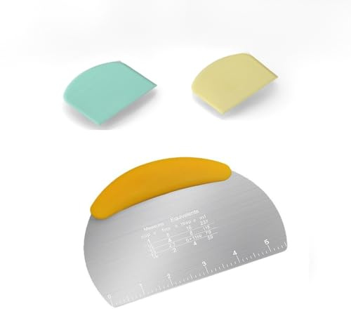RQzaufania 3 st degskrapor, 1 arbetsskrapa i rostfritt stål med handtag och mätskala, 2 koppar plastpasta, köksredskap bakverk, (gul)