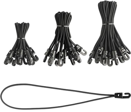 30 Pcs Black Bungee Cords with Hooks Set, Heavy Duty Bungee Straps with Hooks, 4/6/8 inch Elastic Straps with Hookss, ShortBungee Ropes for Outdoor Camping Tarpaulin Tents Tarps Hiking Boats