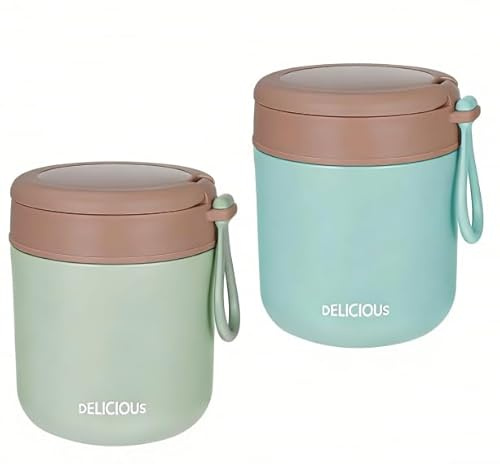 FuxFuis 2 PCS Boîte Alimentaire Isotherme, 430ml Récipient Isotherme pour repas Récipients de Conservation avec Cuillère Thermos Alimentaire Chaud en Acier Inoxydable pour Ecole, Bureau, Camping