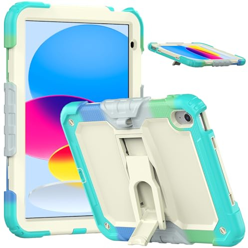 V-MOTA Coque de protection de qualité militaire 11 pour iPad 10{^>e<^} 2022 et 11e A16 2025 A3354, coque hybride avec design anti-choc, fente pour stylo, support (bleu arc-en-ciel)